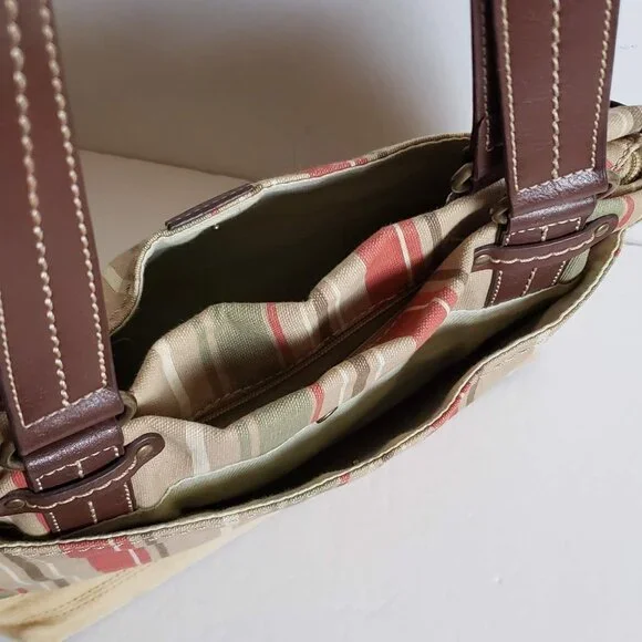 Large RELIC by FOSSIL Canvas Handbag Utility Boho Stripe Olive Red Vintage - Picture 11 of 16